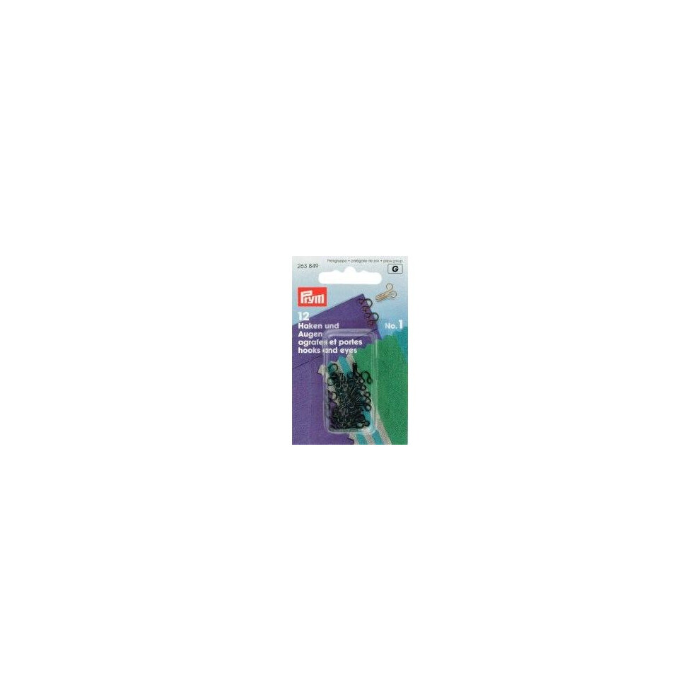 Prym 1 Eyes Hooks and Brass, Pack of 12, Black