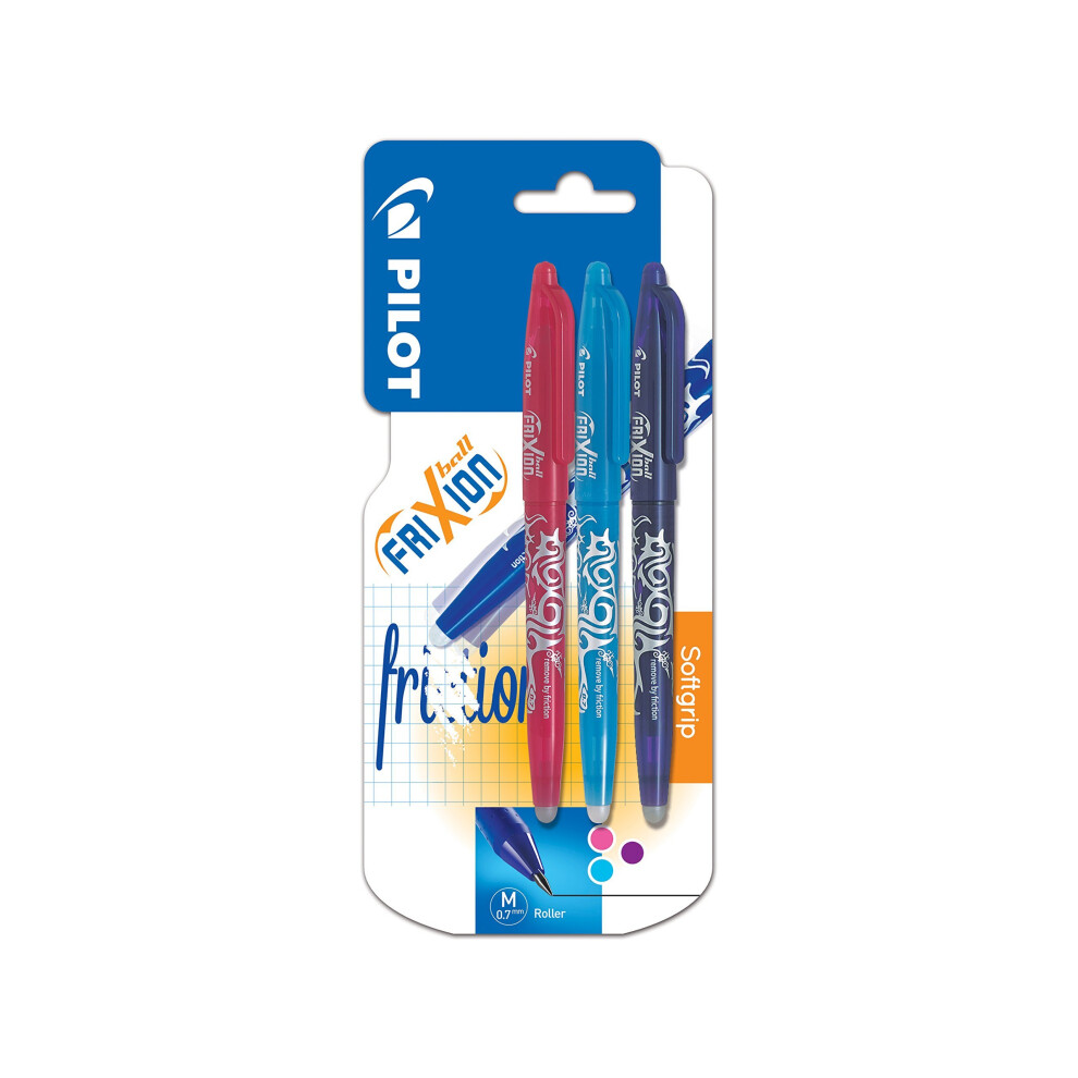 Pilot Frixion Erasable Rollerball 0.7 mm Tip (Pack of 3) - Pink/Violet/Light Blue