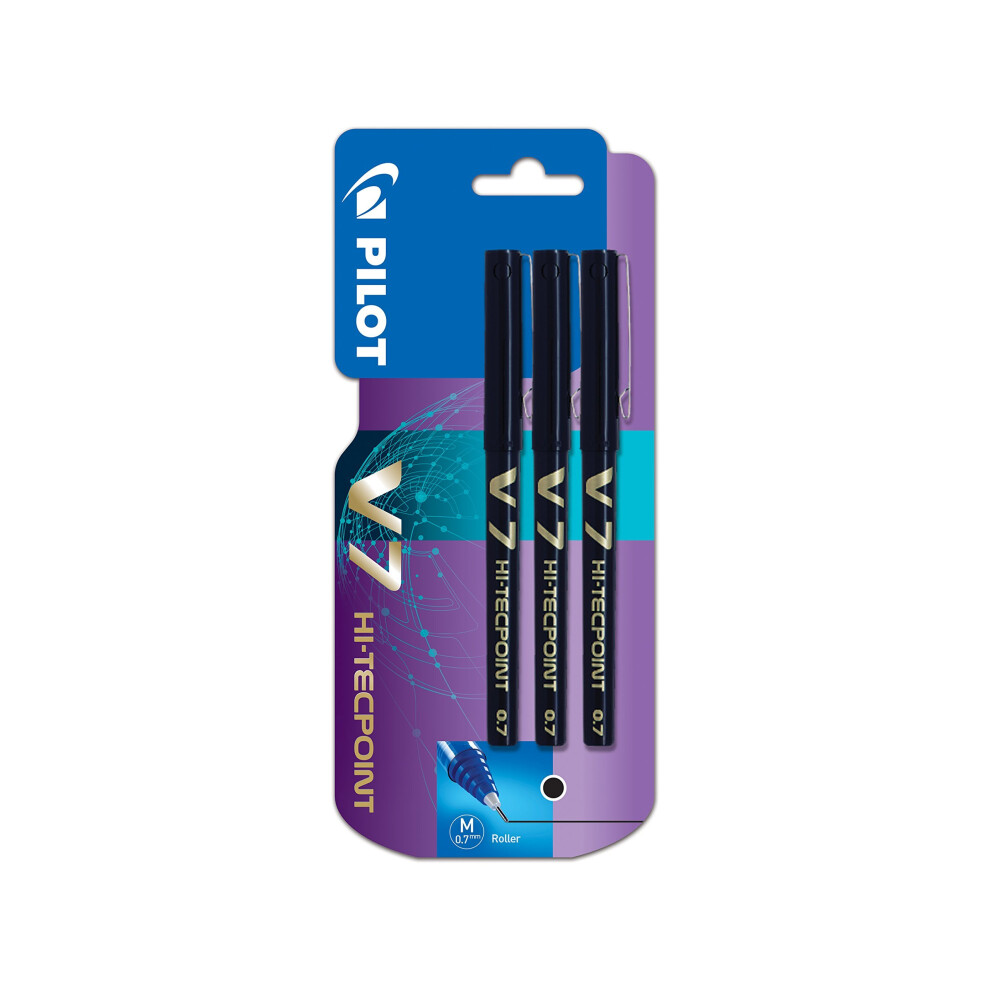 Pilot V7 Hi-Tecpoint Rollerball Pen, 0.7 mm Tip - Black, Pack of 3