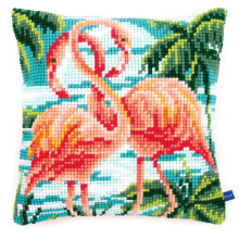 Vervaco Cross Stitch Cushion Flamingos, Cotton Blend, Assorted, 43.6 x 23.6 x 30 cm