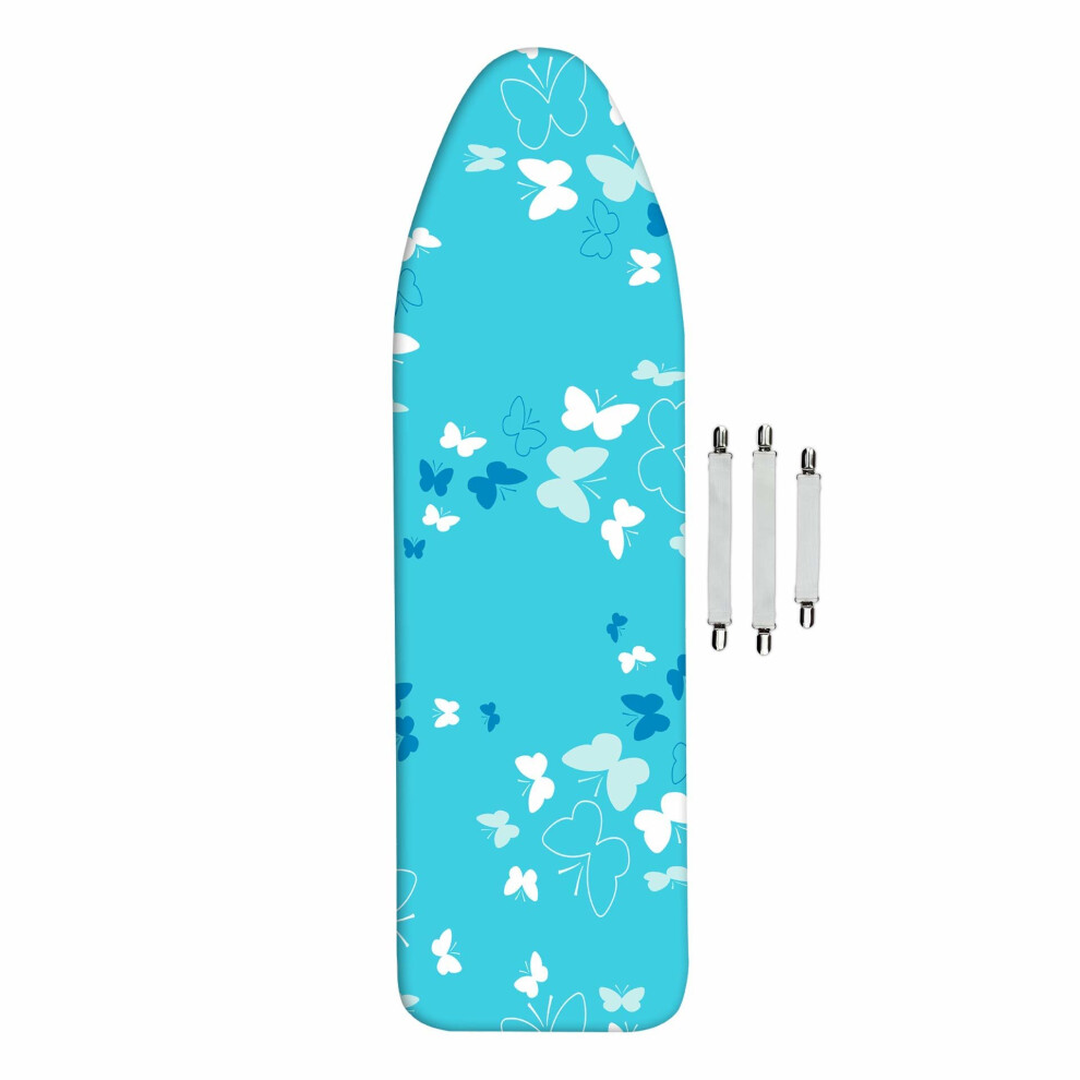 smart&gentle, Padded Ironing Board Cover for Steam Irons, Reflective Iron Board Cover with 3 Clips, Turquoise, up to 140x45cm