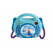 Lexibook Disney Frozen Anna and Elsa CD player for kids with 2 toy microphones, headphones jack, with batteries, blue, RCDK100FZ