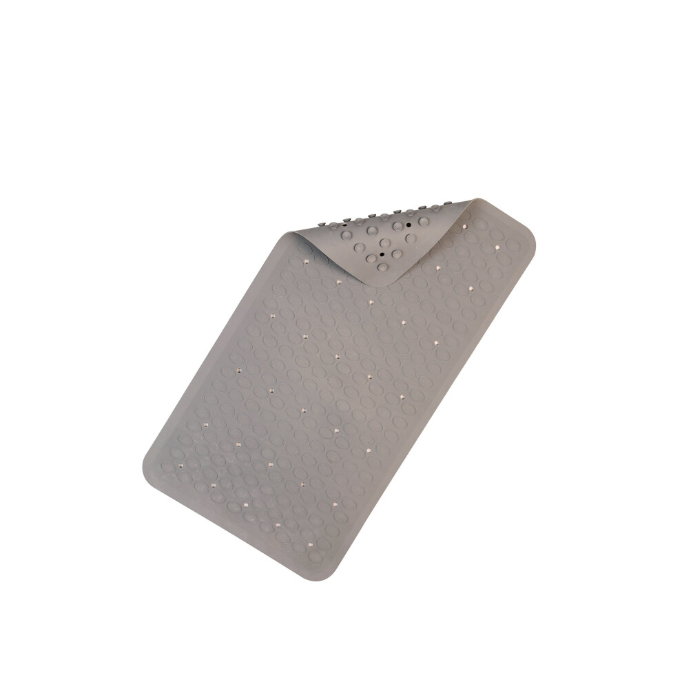 Croydex Anti-Bacterial Raised Oval Rubber Bath Mat, Grey with Hygiene 'N' Clean