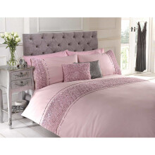 Chateau de Belle Maison Raised Rose and Ribbon Duvet Quilt Cover Bedding Set, Polycotton, Pink, Single