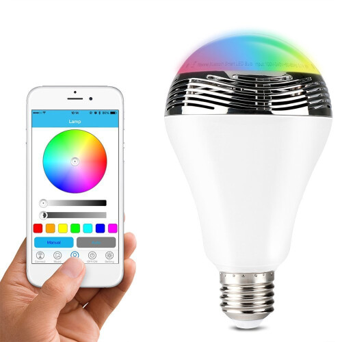 MSC New Wireless Bluetooth 4.0 Speaker B22 E27 Available Smart LED Light Bulb Play Audio Music RGB Lamp Smartphone Free APP Controlled