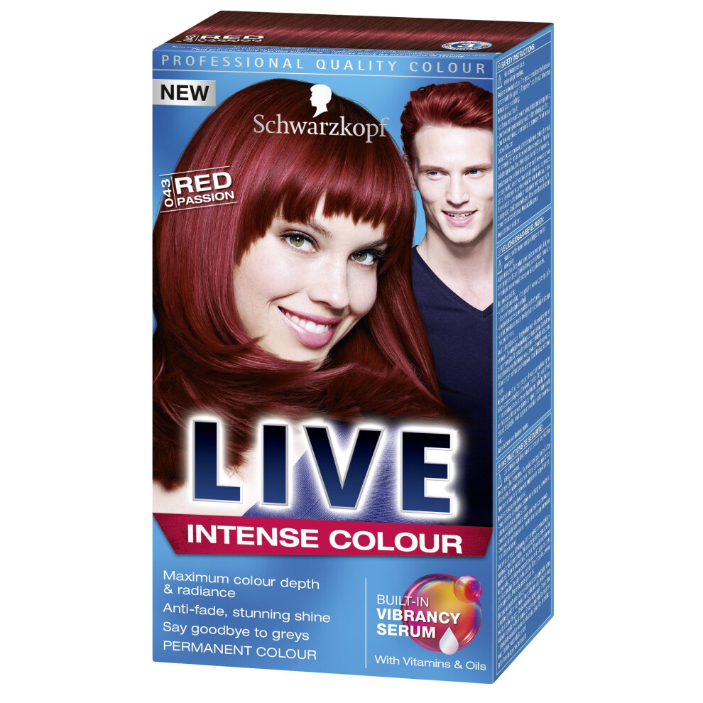 Schwarzkopf Live Intense Permanent Hair Colour Kit, Red Passion (Number 43)