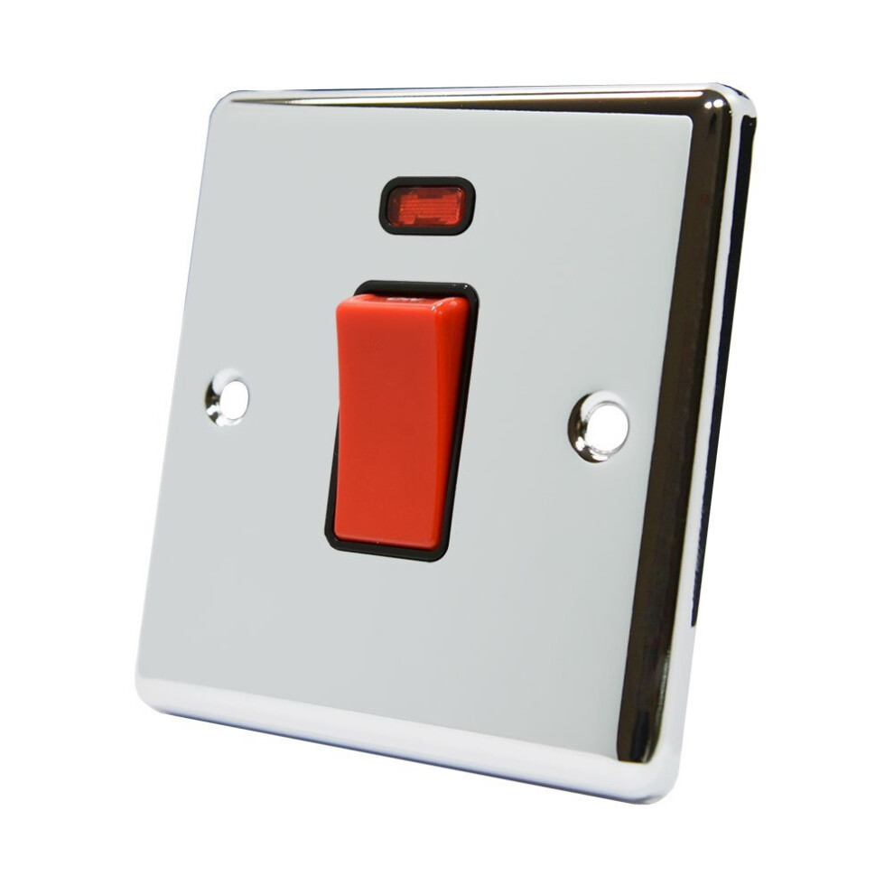 Aet Cpccswbl Polished Chrome Classical 45A Black Insert 1-Gang Plate-45 Amp Dp Cooker Switch W/Neon Indicator 700461519133