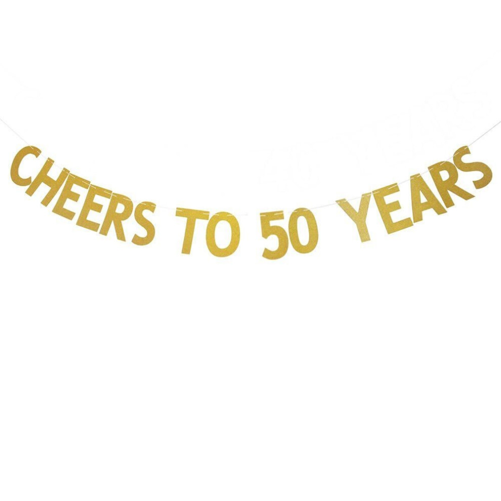 Veewon Cheers to 50 Years Banner Gold Glitter Letters Bunting Garlands 50th Birthday Anniversary Party Photo Prop Decor