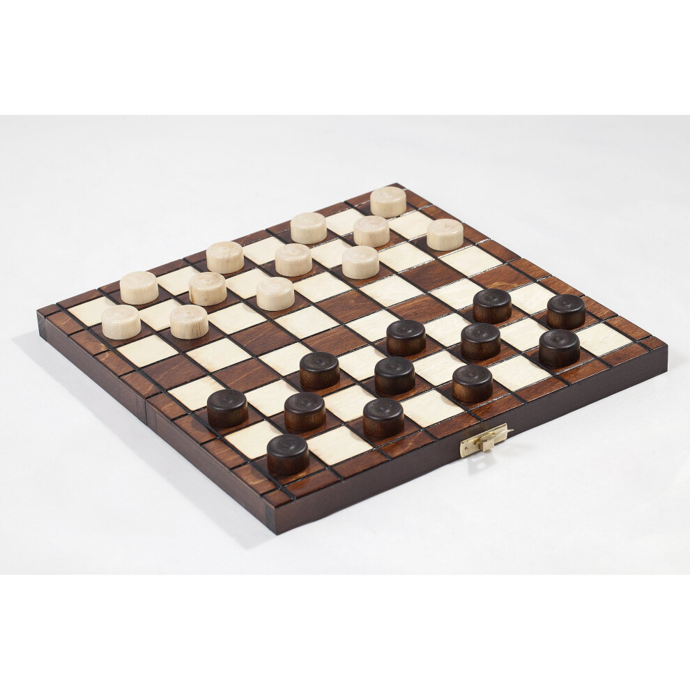 10" Traditional Hand Crafted Wooden Draughts Checkers Set