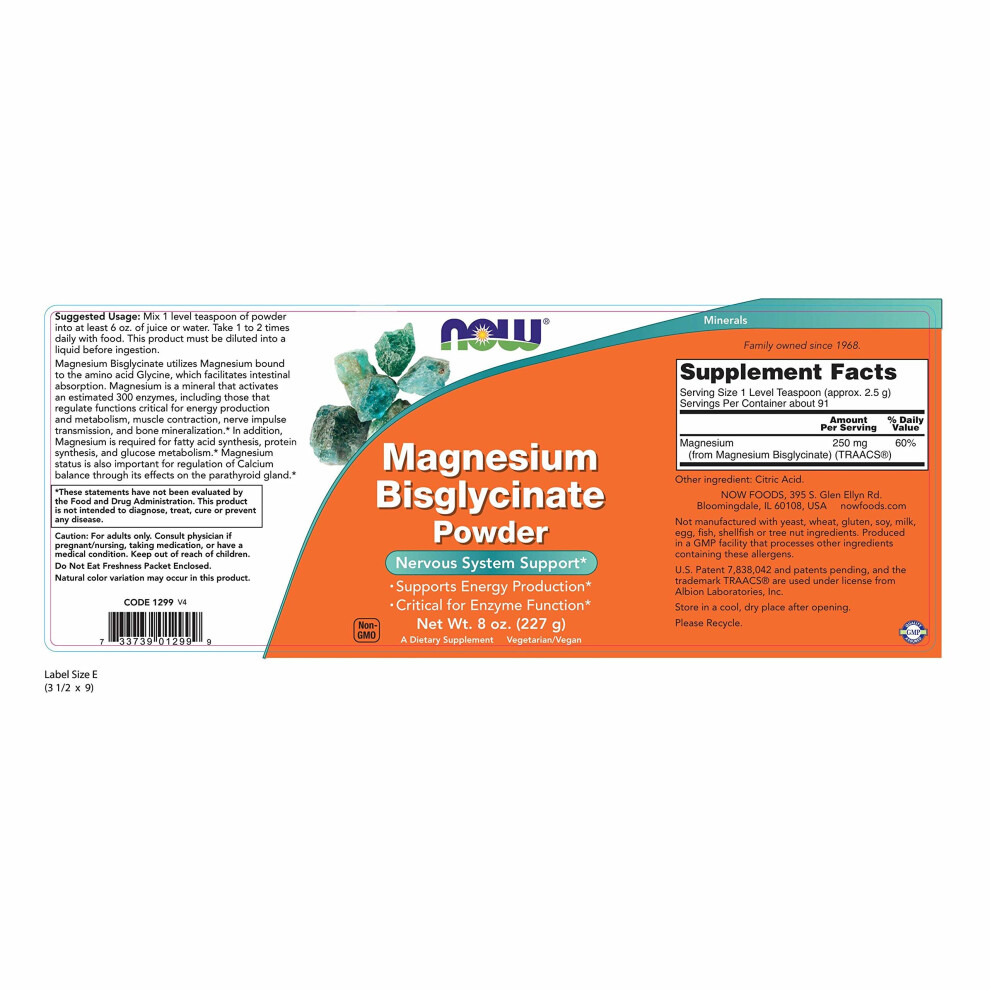 Now Foods Magnesium Bisglycinate Powder - 227G