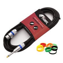 Tiger 6m (20ft) XLR Female to 1/4 inch Jack Microphone Cable with Interchangeable Coloured Loops