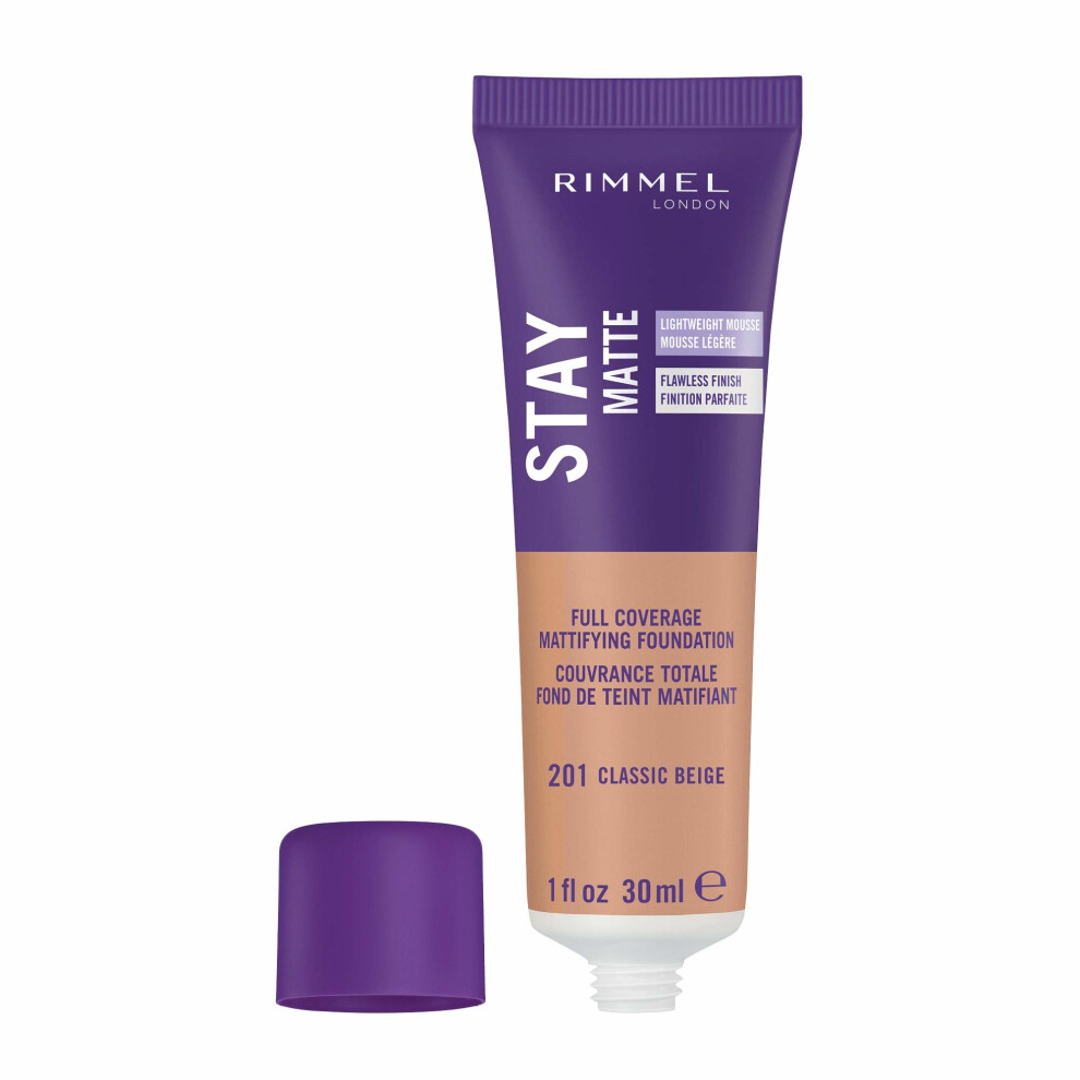 Rimmel London Stay Matte Foundation, 201 Classic Beige, 30 ml