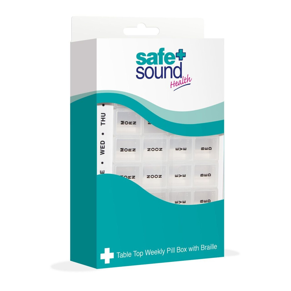 Safe And Sound Jumbo Weekly Pill Organiser, 4 Compartments Per Daily Removable Section, Printed And Braille Flip-top Lids, Push-open Catches