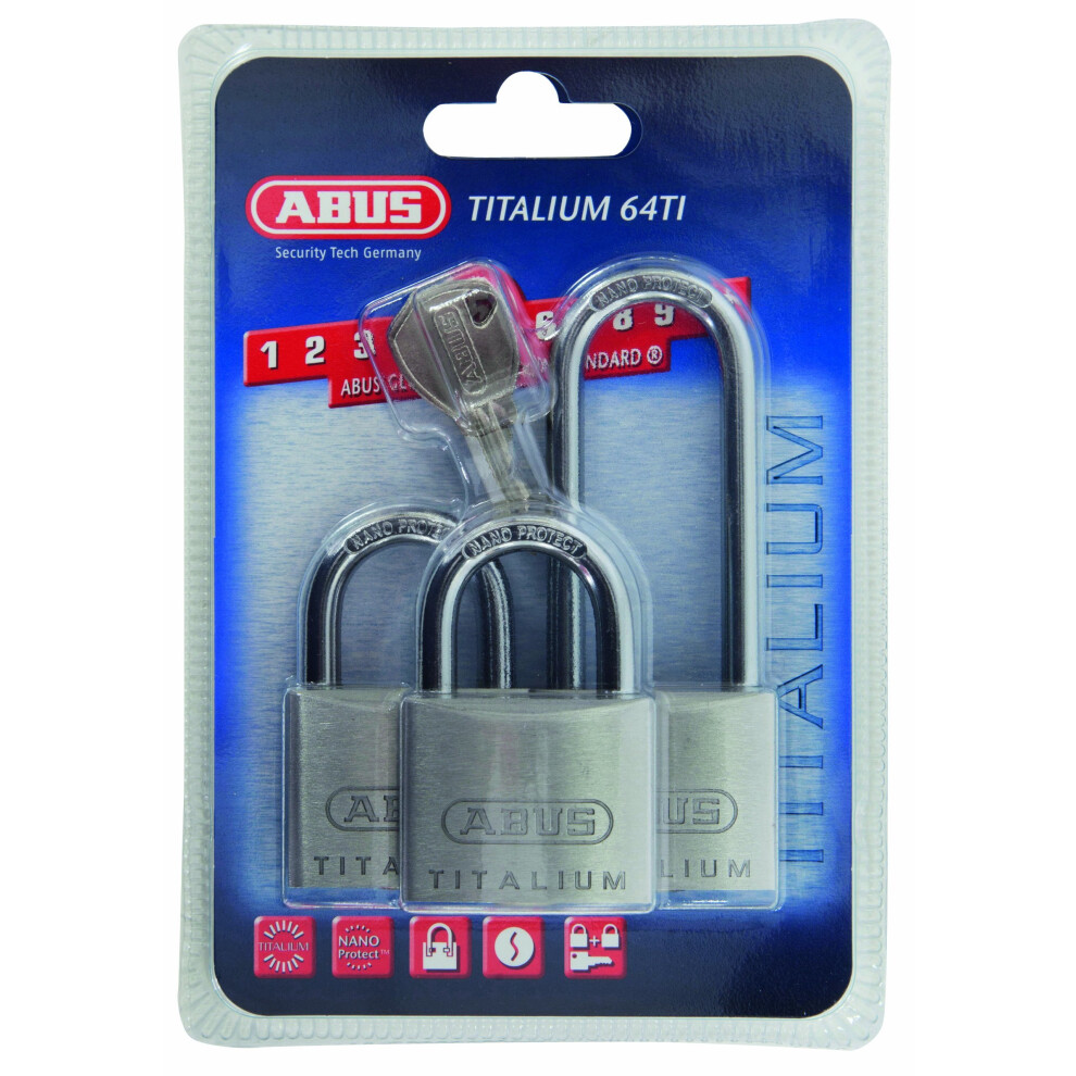 Abus 64Ti/40Hb63 40 X 63Mm Titalium Padlock With Long Shackle (Pack Of 3)