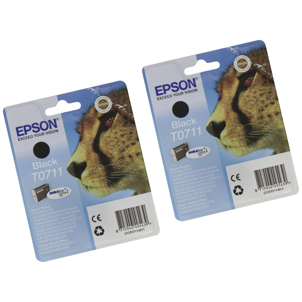 Epson T0711 x2 Ink Cartridge, Black (Pack of 2), Genuine