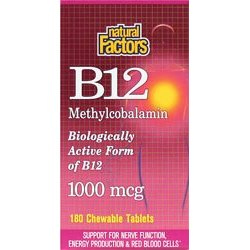 Natural Factors, B12, Méthylcobalamine, 1 000 mcg, 180 Comprimés à Croquer