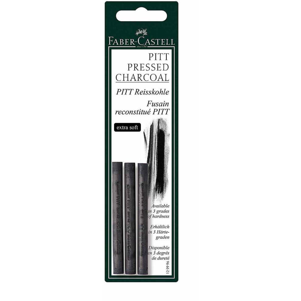 Faber-Castell Pack of 3 Compressed PITT Charcoal Sticks Black, Extra Soft