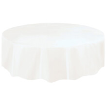 Unique Party Round White Plastic Tablecloth, 7ft
