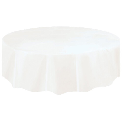 Unique Party Round White Plastic Tablecloth, 7ft