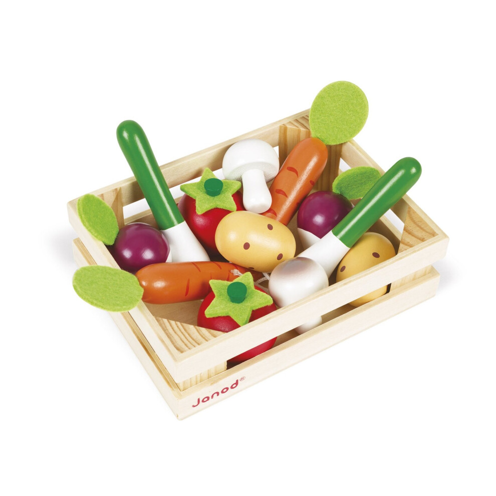 Janod J05611 Wooden Vegetables Crate, 12 Pieces