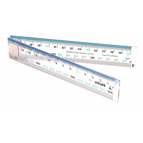 Helix J05100 30cm Folding Ruler - Transparent Plastic, Snap-Fit Hinge, 300mm, cm/mm Scale