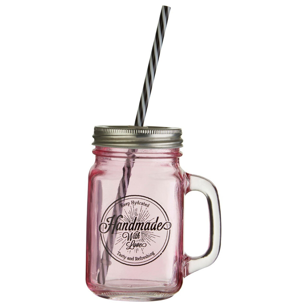 Charming Handmade With Love Mason Jar, Comfortably Gripped Glass Bottle With Metal Lid, Versatile Glass Jar