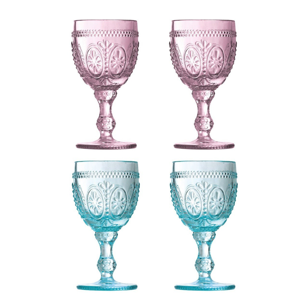 Set Of Four Fleur Pink And Blue Glasses