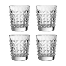 Set of 4 Pyramid Clear Glass Tumblers, Embossed Glass Tumblers Set, Stylish and Durable Clear Glassware set