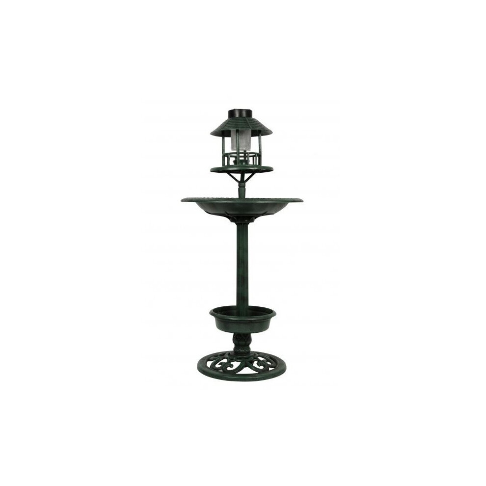 Garden Bird Hotel With Led Solar Light Feeder & Bath Station Ornamental Stand