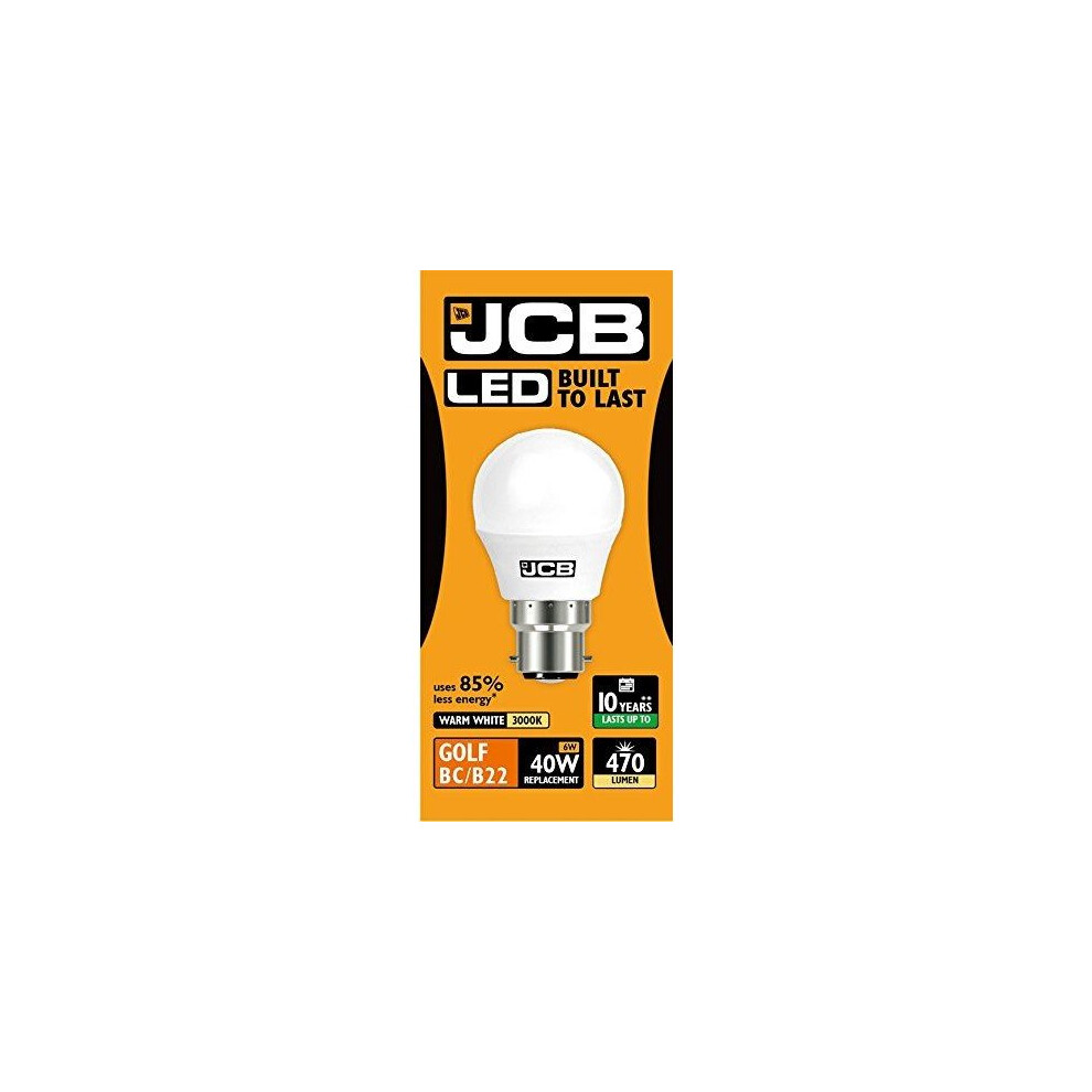 1 X JCB LED 6w = 40w BC/B22 Golf Ball Bulbs Bayonet Cap 470lm Warm White 3000k Non Dimmable [Energy Class A+]