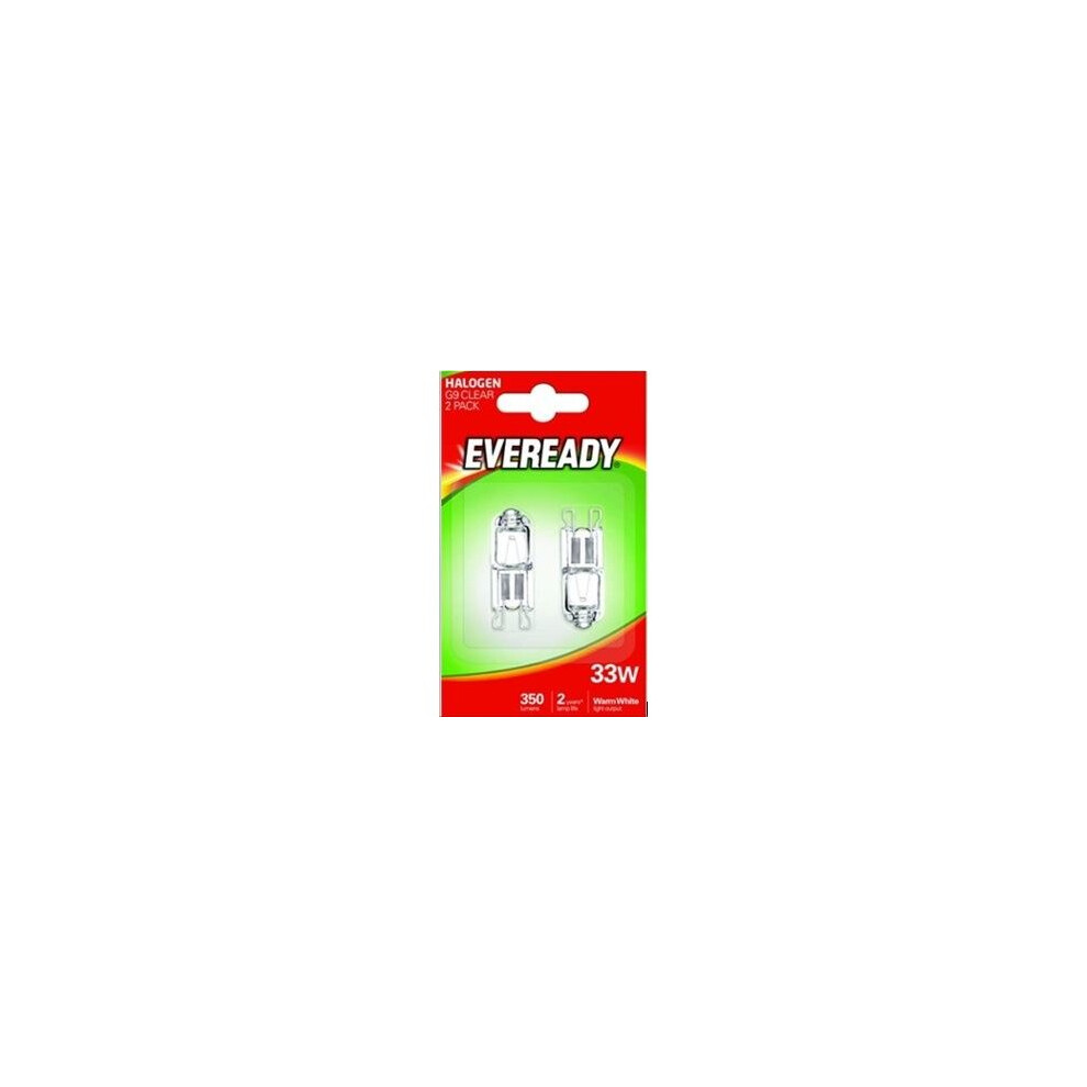 2 x Eveready Eco Halogen 33W (40W Equivalent) Cap Capsule Light Bulb G9 [Energy Class C]