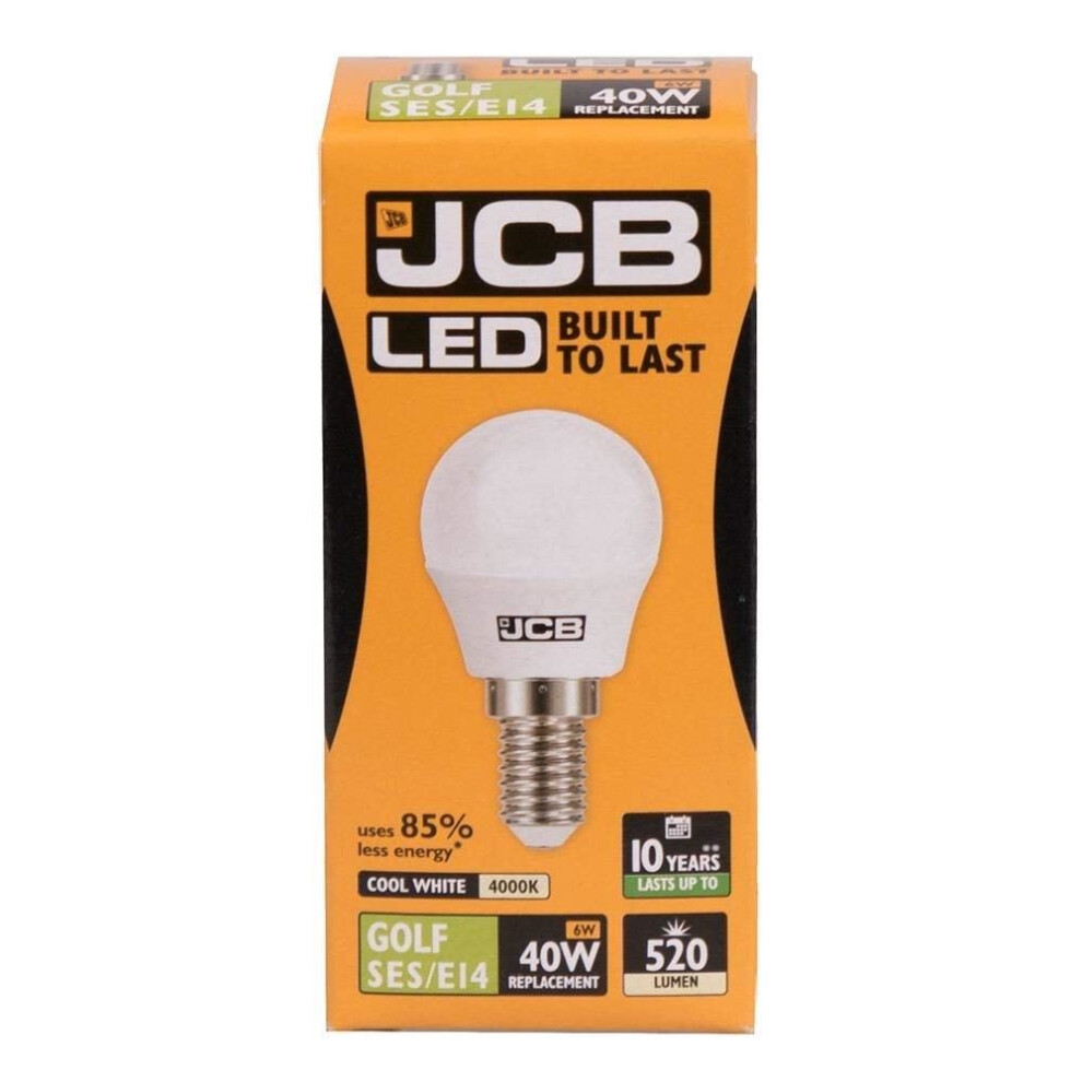 1 X JCB LED 6w = 40w SES/E14 Golf Ball Light Bulb Screw Cap 520lm 4000k Cool White [Energy Class A+]