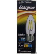 1 X Energizer LED Filament Kaars ES E27 4W = 40W 470lm Warm Wit Schroefdoplamp [Energieklasse A+]