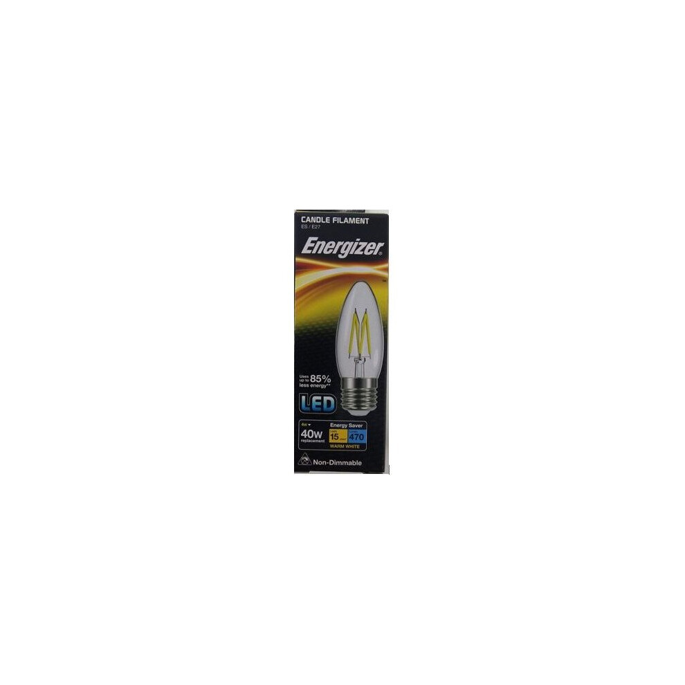 1 X Energizer LED Filament Candle ES E27 4W = 40W 470lm Warm White Screw Cap Bulb  [Energy Class A+]