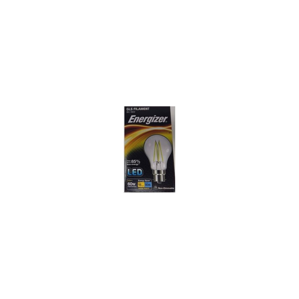 1 X Energizer 6.2W = 60W LED Filament GLS Light Bulb Lamp Vintage BC B22 Clear Bayonet[Energy Class A+]