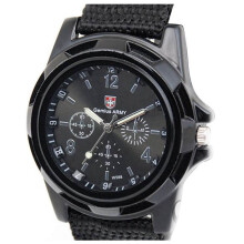 MEN or Boys Kids Sport SWISS Flag Watch Army Time Black Material Strap
