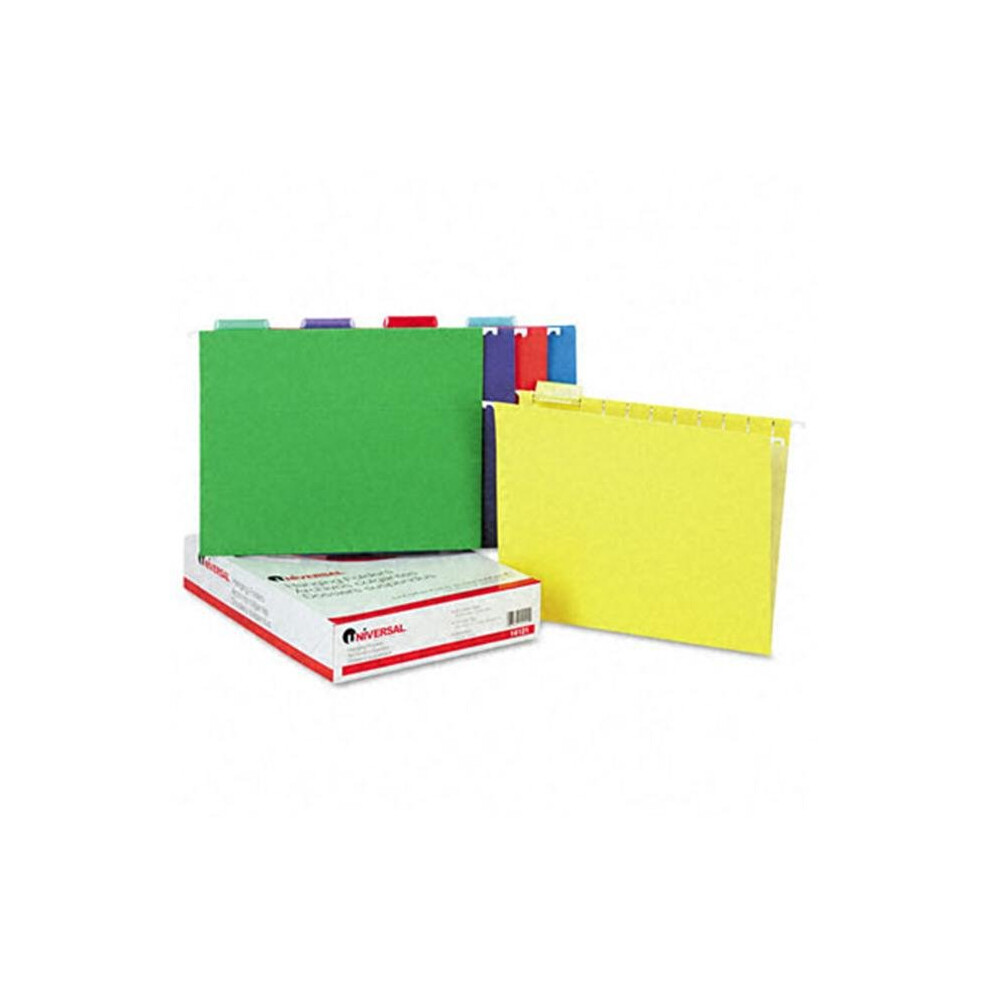 Universal 14121 Hanging File Folders- 1/5 Tab- 11 Point- Letter- Assorted Colors- 25/Box