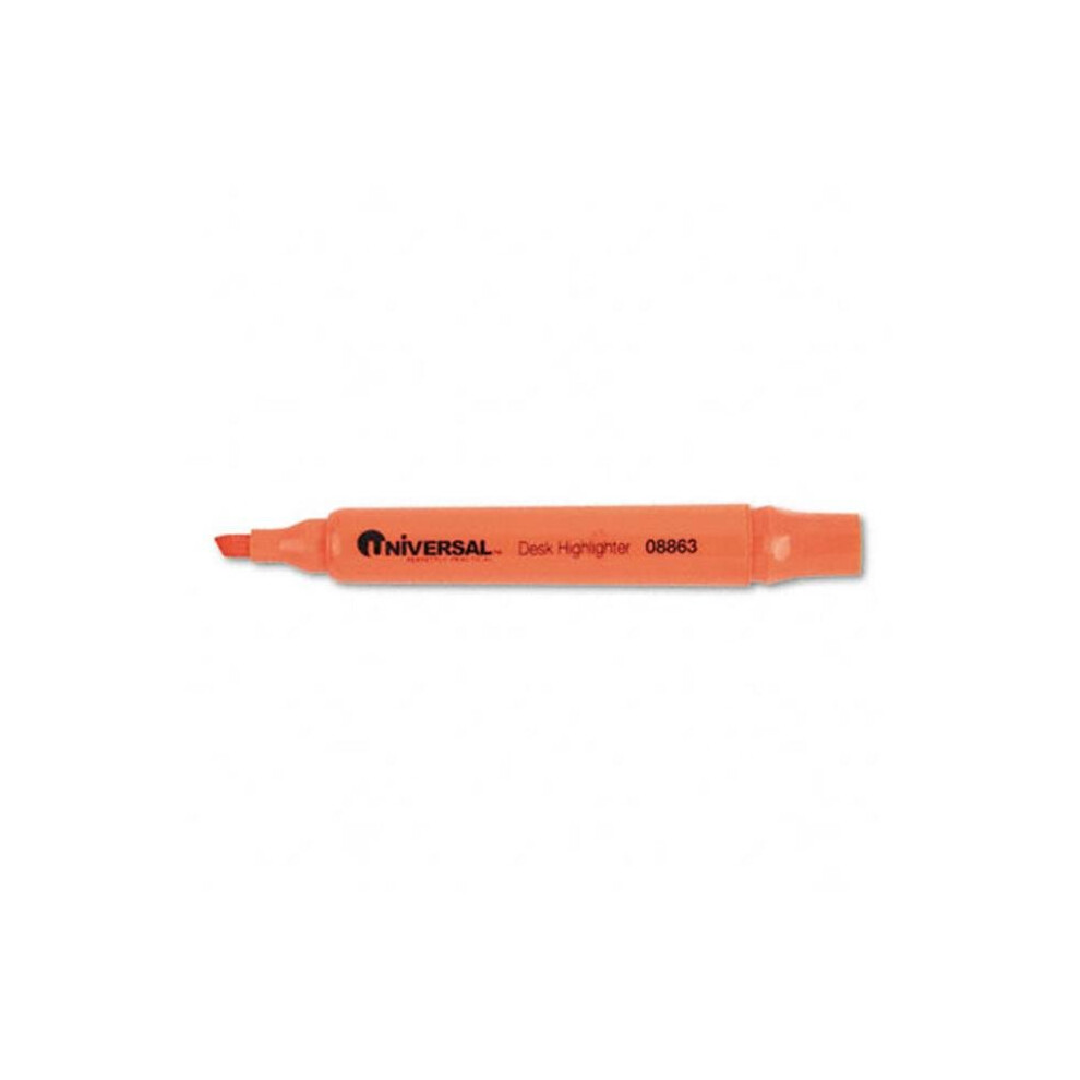 Universal 08863 Desk Highlighter- Chisel Tip- Fluorescent Orange- 12/Pk