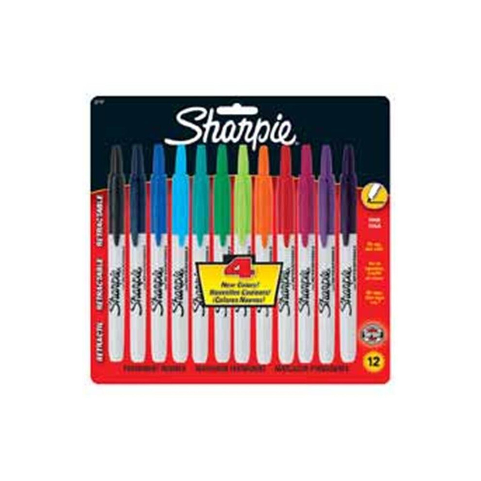 Sanford Ink Corporation SAN32707 Permanent Sharpie Maker- Retractable- 12-ST- Assorted