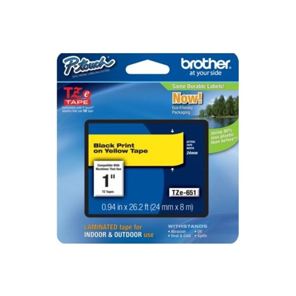 Brother TZE651 TZe Standard Adhesive Laminated Labeling Tape  1w  Black on Yellow