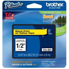 Brother TZE631 TZe Standard Adhesive Laminated Labeling Tape  1/2w  Black on Yellow