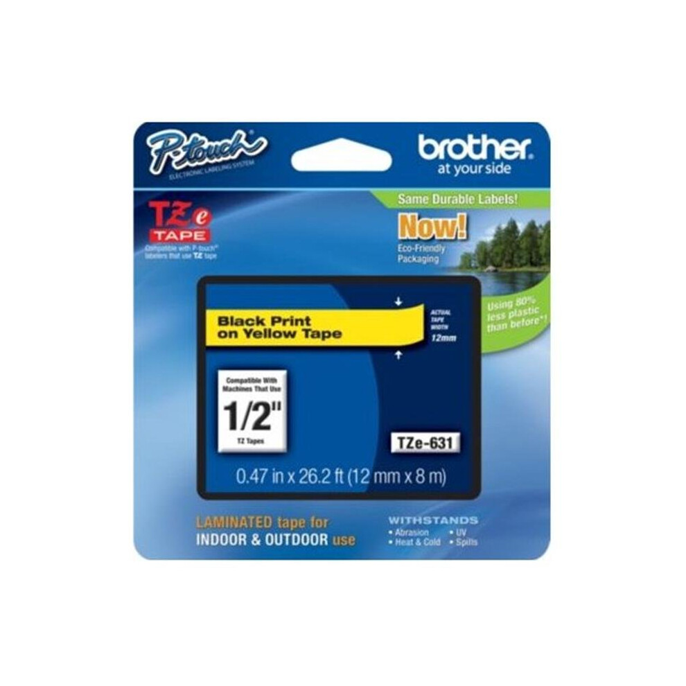 Brother TZE631 TZe Standard Adhesive Laminated Labeling Tape  1/2w  Black on Yellow