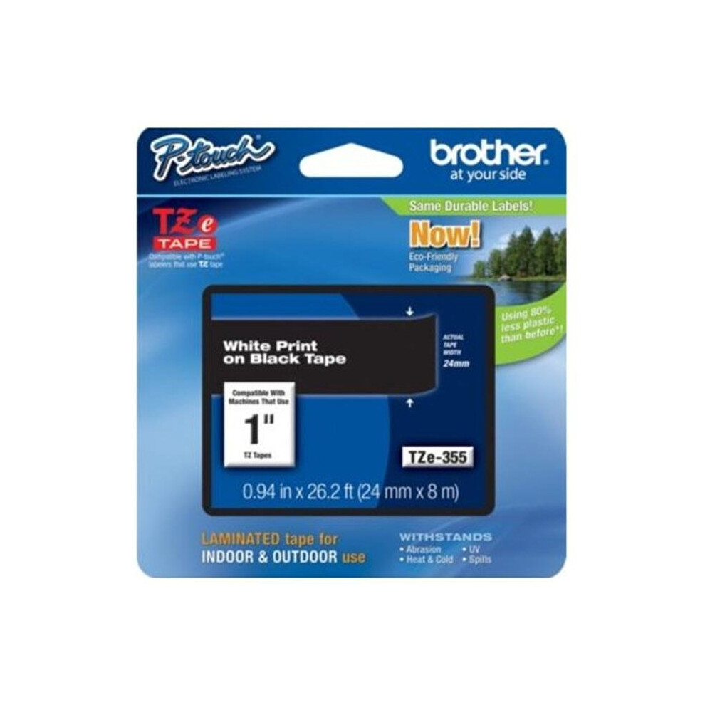 Brother TZE355 TZe Standard Adhesive Laminated Labeling Tape  1w  White on Black