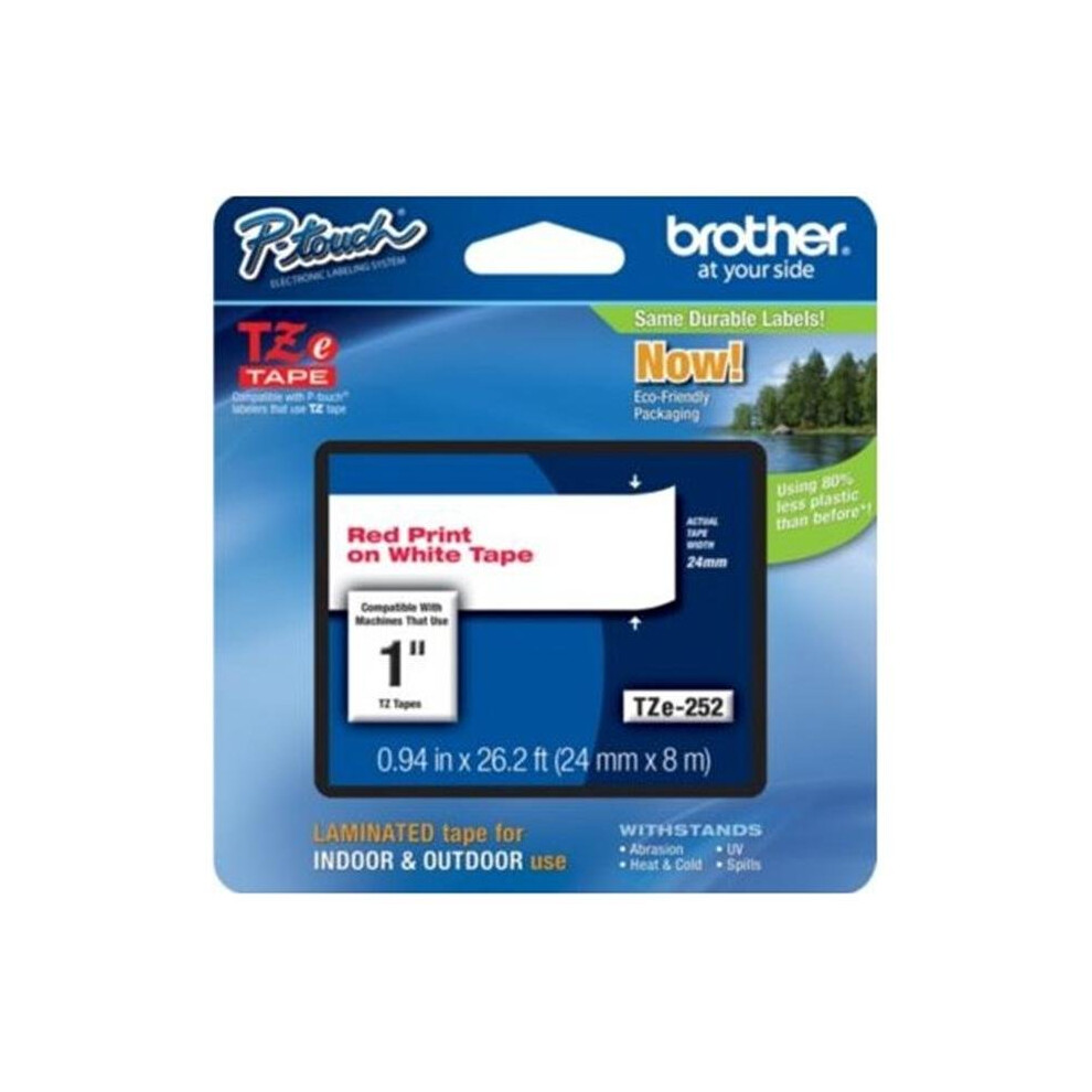 Brother TZE252 TZe Standard Adhesive Laminated Labeling Tape  1w  Red on White