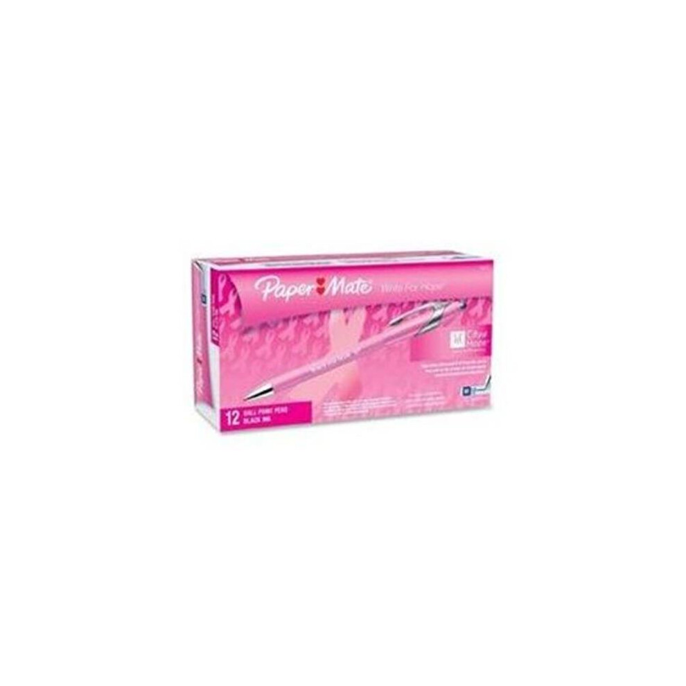 Papermate PAP70672 Papermate FlexGrip Elite Ballpoint Retractable Pink Ribbon Pens  Black Ink  Medium Point  Dozen  DZ - PAP70672