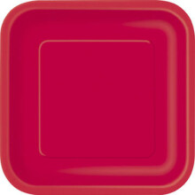31493: 14 Ruby Red Square 9 in Paper Plates, 9x9 in - Bold Party Tableware