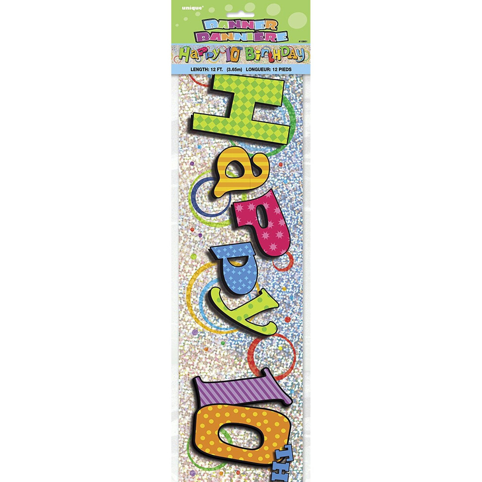 Happy 10th Birthday - 12ft Holographic Foil Banner