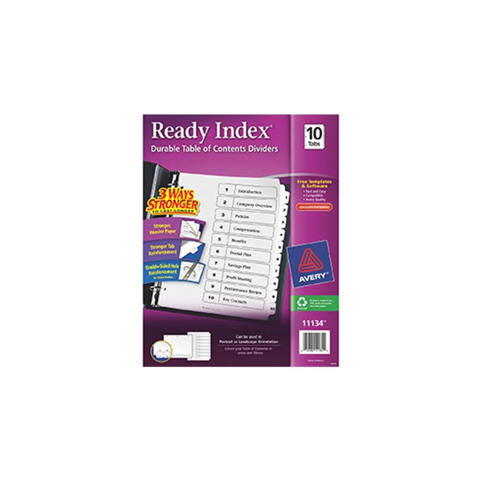 Avery Dennison AVE11134 Avery 10 Tab Black & White Ready Index Dividers
