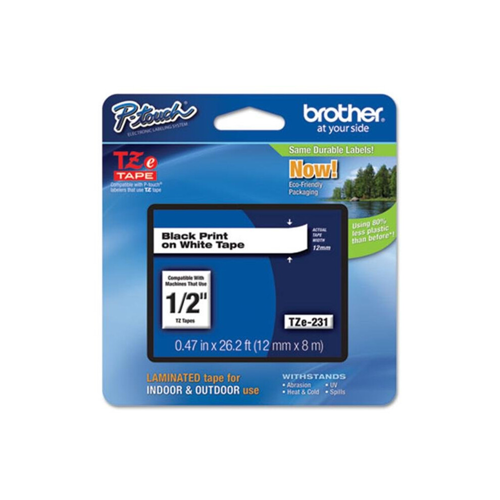 Brother TZE231 TZe Standard Adhesive Laminated Labeling Tape  1/2w  Black on White