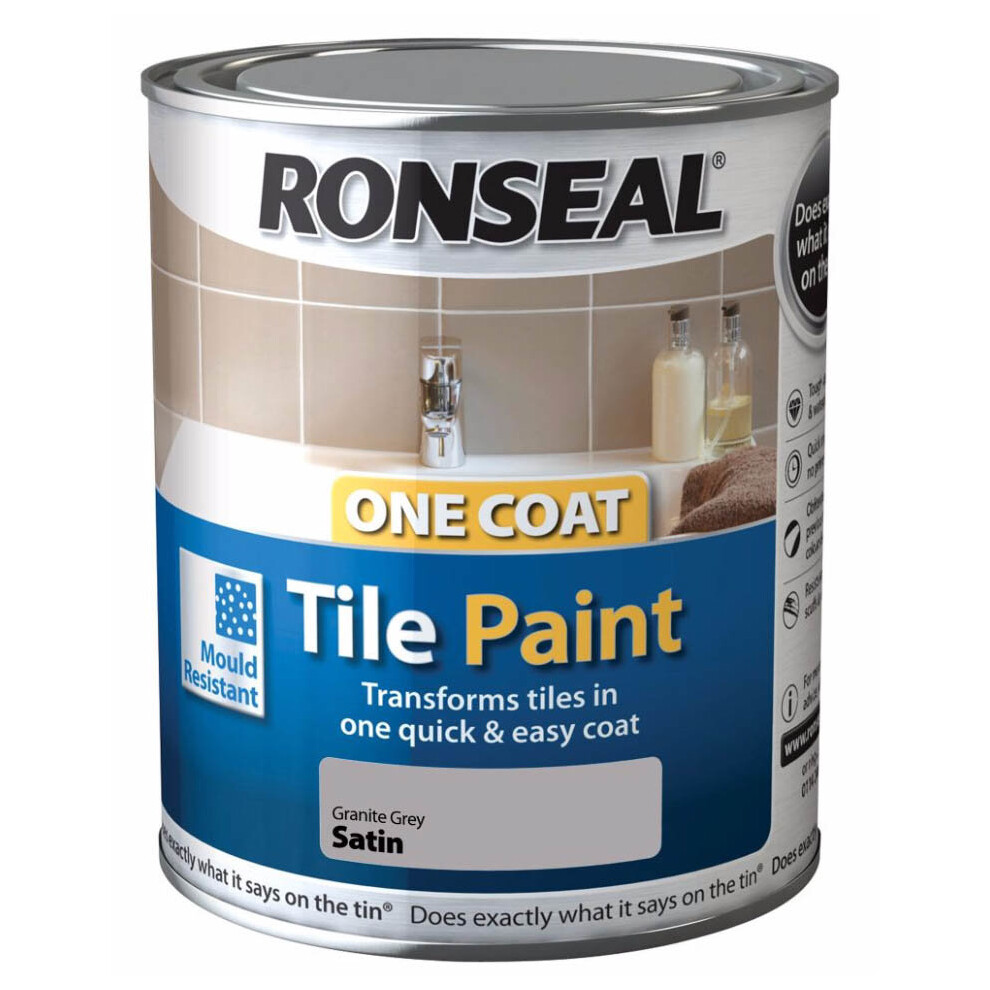 Ronseal One Coat Tile Paint - 750ml | Granite Grey Satin